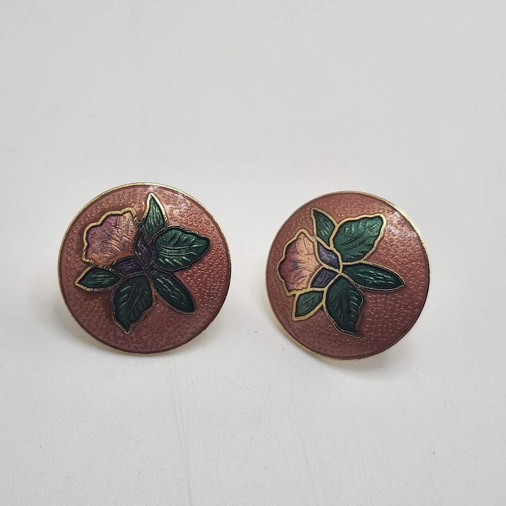 Vintage Cloisonne Flower Post Back Earrings